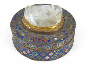 Appraisal: A cloisonne enamelled circular box with large rock crystal mounted