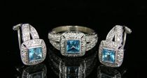 Appraisal: Diamond and Blue Topaz Ring and Earring Set Kt white