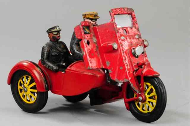 Appraisal: GLOBE MOTORCYCLE AND SIDECAR WITH ARMORED SHIELD Cast iron painted