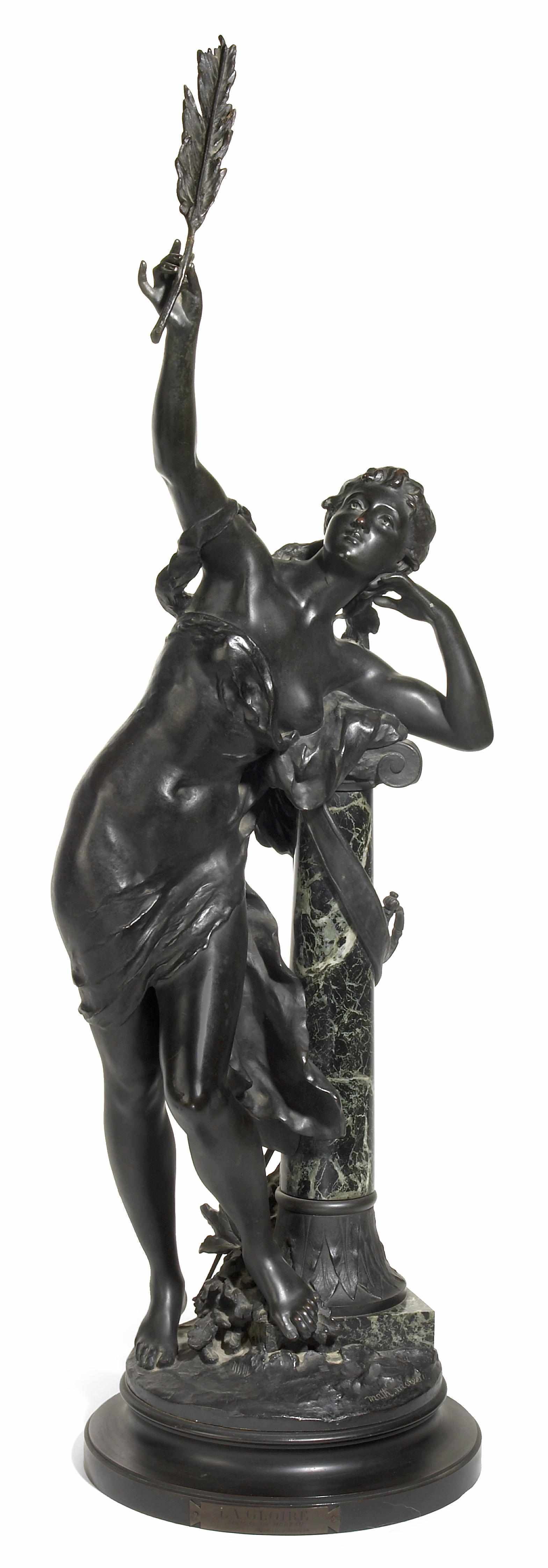 Appraisal: A French patinated bronze and marble figure La Gloire after