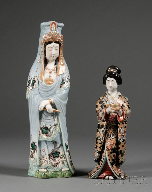 Appraisal: Two Ceramic Figures Satsuma figure of the goddess Kannon in