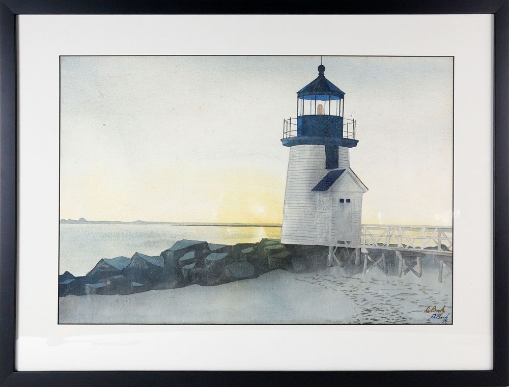 Appraisal: Marshal DuBock Watercolor on Paper Sunrise at Brant Point Marshal