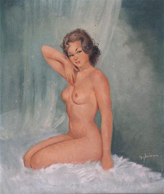 Appraisal: Sylvianni th Century Nude kneeling on a fur rug Signed