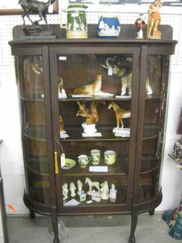 Appraisal: Antique Oak Curio Cabinet curved sides wooden shelves