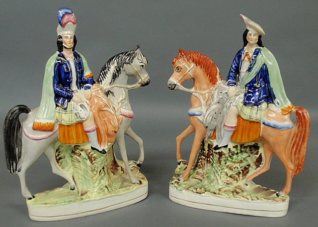 Appraisal: Two Staffordshire mounted Scottish ghillies with game c approx h