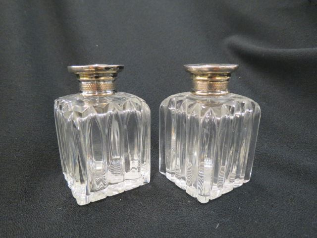 Appraisal: Pair of Sterling Silver Gold and Cut CrystalPerfume Bottles English