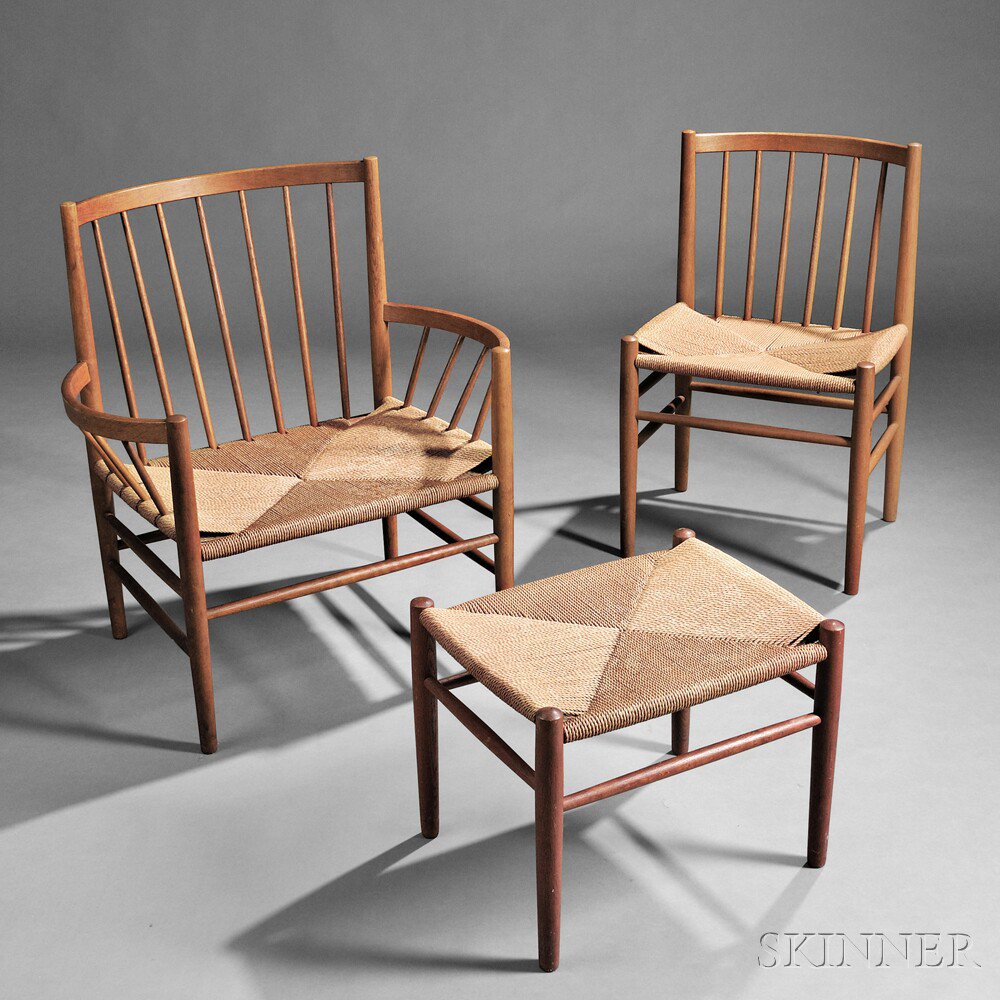 Appraisal: Jorgen Baekmark Armchair Side Chair and Ottoman Teak Denmark s