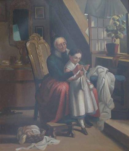 Appraisal: NORTHERN EUROPEAN SCHOOL th century two oils GRANDMOTHER WITH GRANDSON