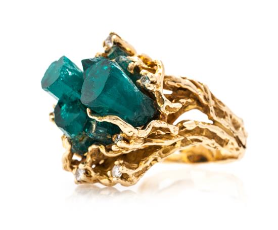 Appraisal: Sale Lot A Karat Yellow Gold Synthetic Emerald and Diamond