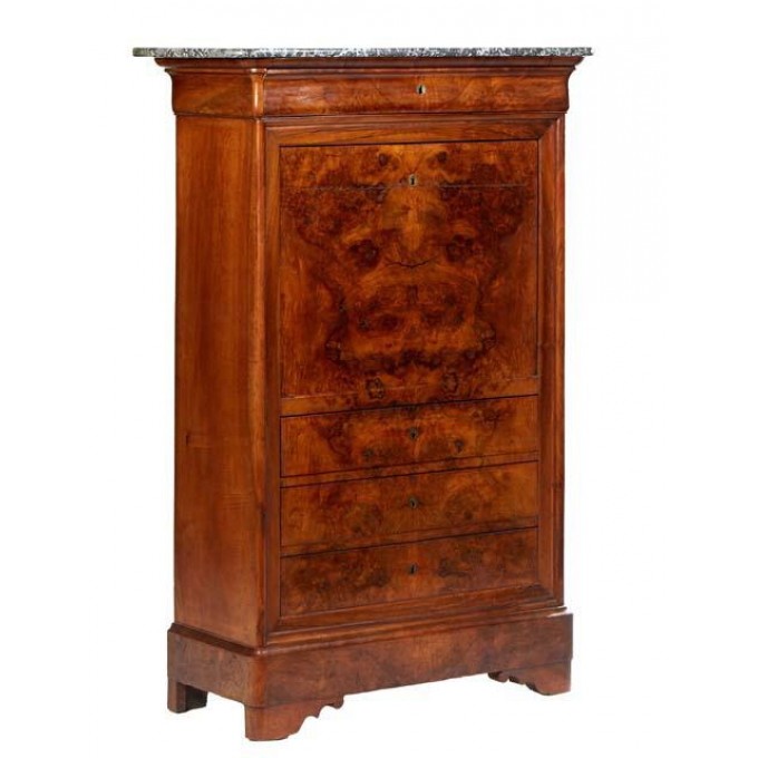 Appraisal: French Louis Philippe Carved Walnut Marble Top Secretary Abattant th