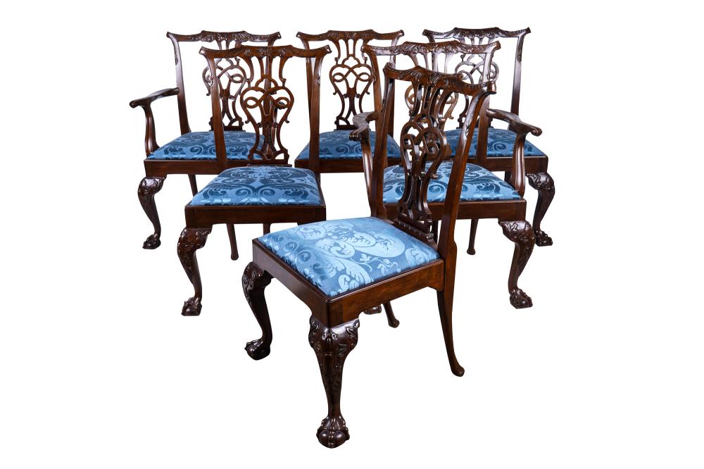 Appraisal: SIXTEEN BAKER CHIPPENDALE-STYLE MAHOGANY DINING CHAIRSincluding two armchairs each chair