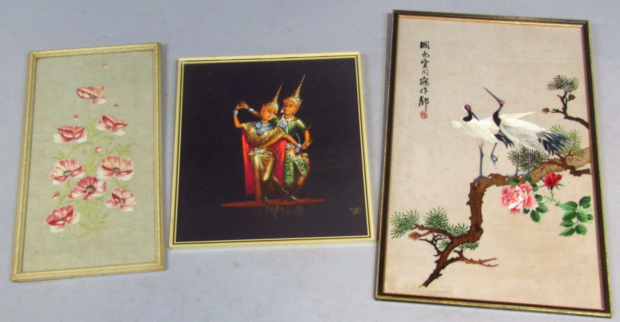 Appraisal: thC Japanese School Exotic birds on a tree bough silkwork