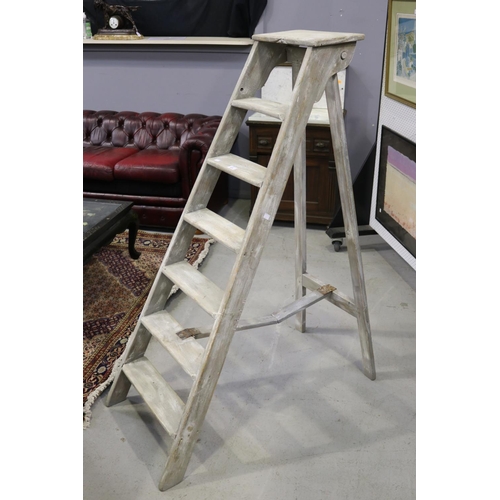 Appraisal: Grey painted wooden ladder distressed approx cm H closed