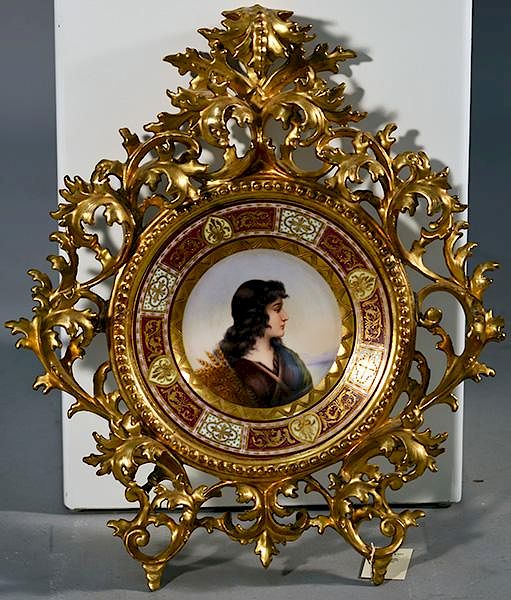 Appraisal: Royal Vienna Portrait Plate Ornate carved frame Royal Vienna portrait