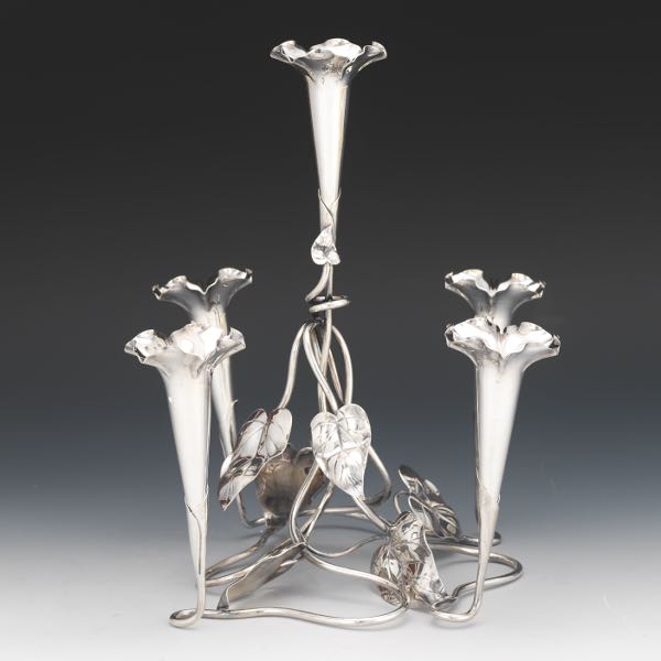 Appraisal: SILVERPLATED CANDLE IVY EPERGNE x x Ivy vine and leaf