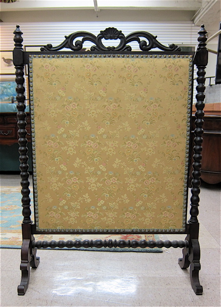 Appraisal: FREE STANDING WOOD AND CLOTH PANEL FIREPLACE SCREEN American early