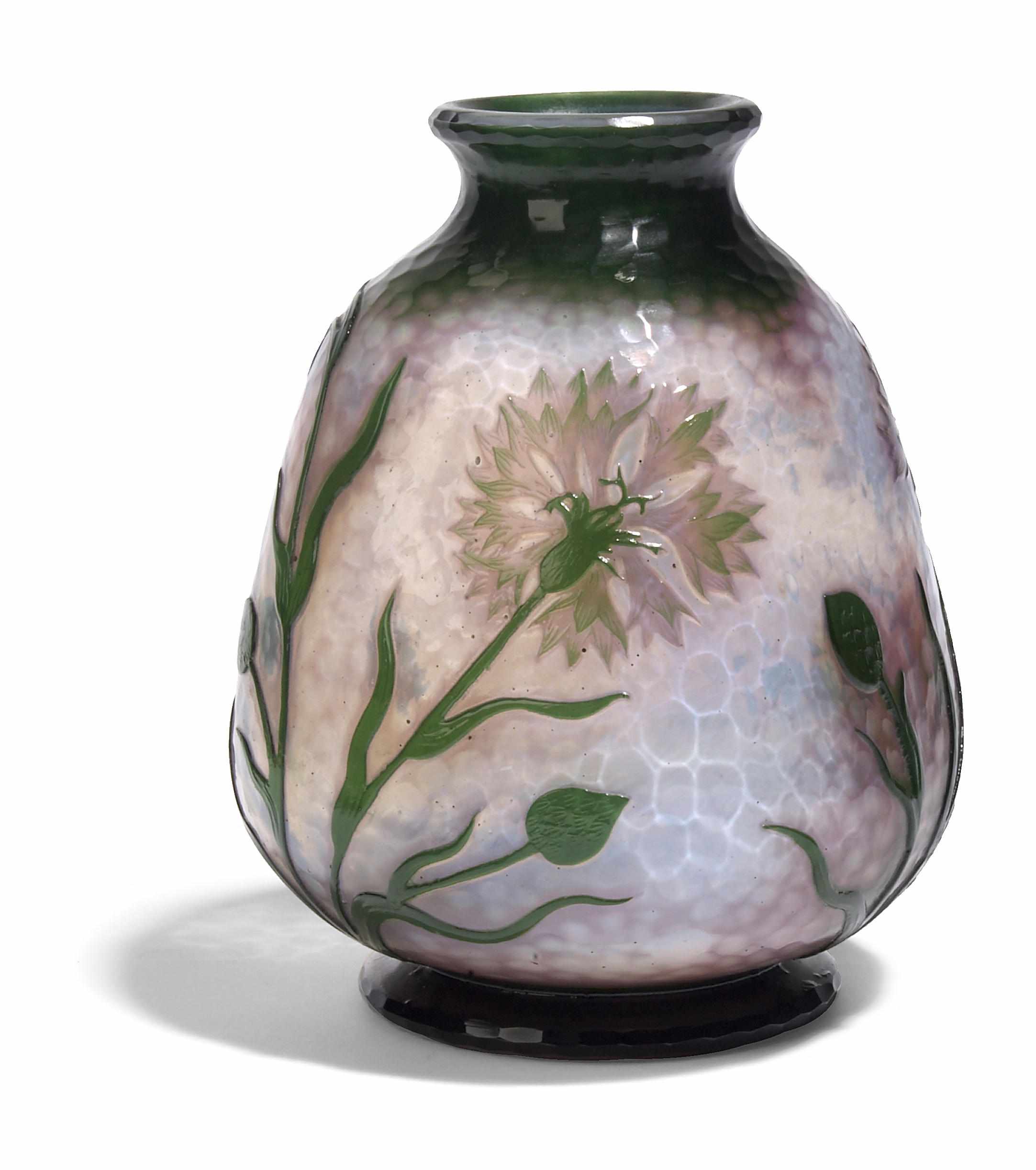 Appraisal: A Daum Nancy Martel cameo glass Bachelor Button vase circa