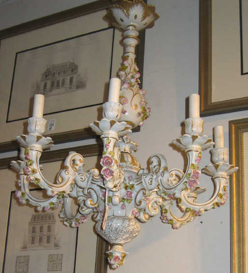 Appraisal: DRESDEN STYLE PORCELAIN CHANDELIER Eight light with floral design mid