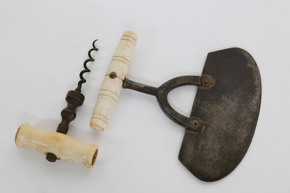 Appraisal: Antique Sailor Made Turned Whalebone Handle Food Chopper and Corkscrew