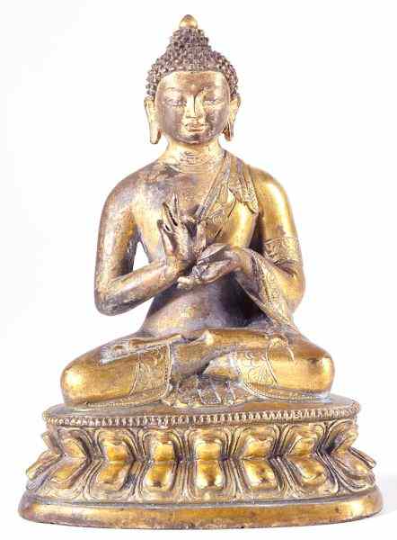 Appraisal: Siamese Gilt Bronze Buddhapossibly th century hollow cast bronze figure