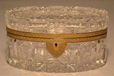 Appraisal: GILT-BRONZE MOUNTED OVAL GLASS BOX the hinged cover cut with