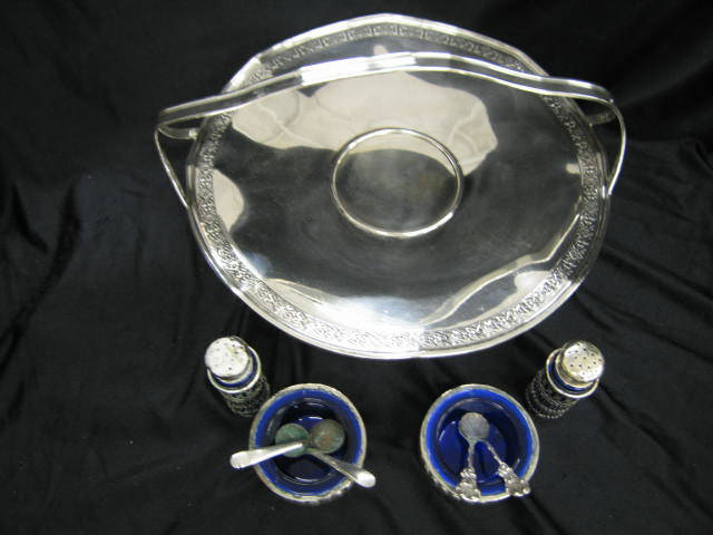 Appraisal: Sterling Silver Dessert Tray handled together with silverplate salt peppers