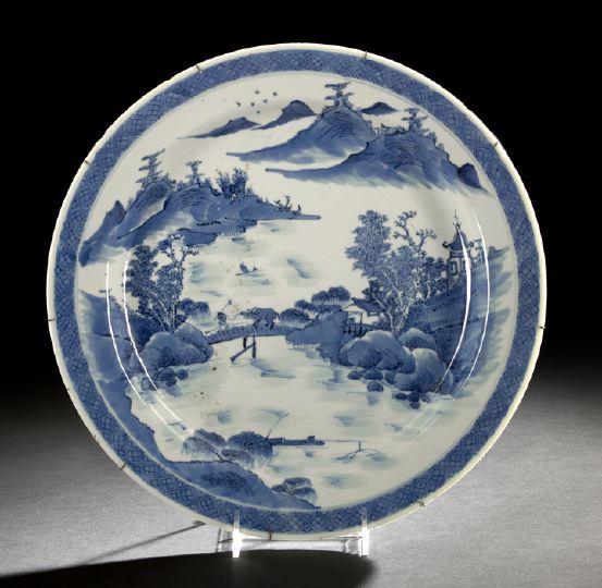 Appraisal: Chinese Export Blue and White Porcelain Charger th century decorated