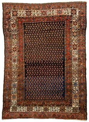 Appraisal: Hamadan rug repeating designs on dark blue field with ivory