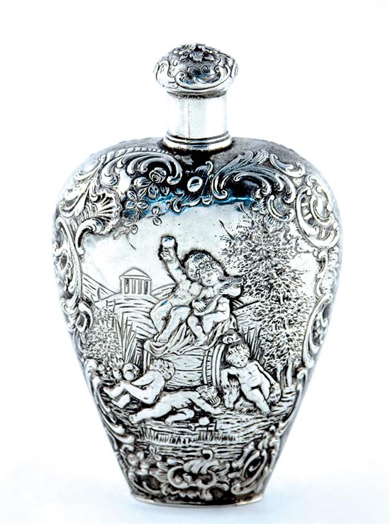 Appraisal: Continental silver flask late th century twist cap on heart-shaped