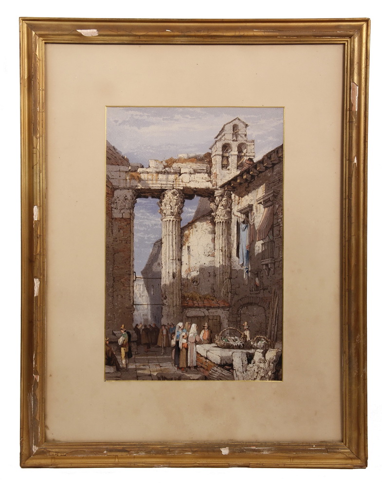 Appraisal: CHROMOLITHO PRINT - View of Market inside Roman Ruins label