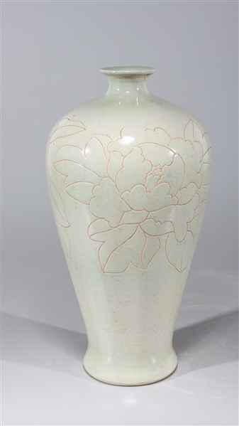 Appraisal: Chinese celadon glazed Meiping vase with incised floral designs to