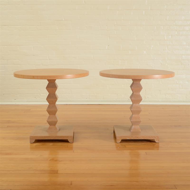 Appraisal: PAIR OF MODERN CERUSED OAK END TABLES STAMPED DONGHIA With