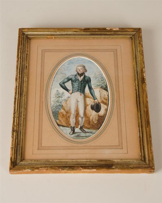 Appraisal: Unknown Artist c German Portrait of a Young Dandy watercolor