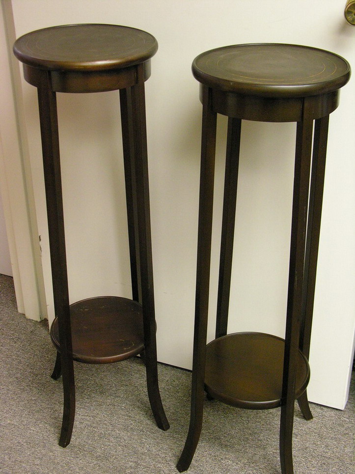 Appraisal: PAIR MAHOGANY PLANT STANDS band inlay on tops circa 's