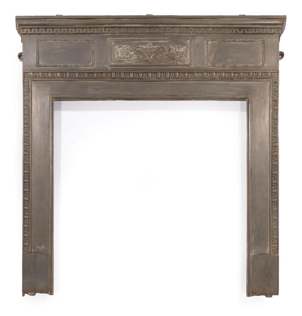 Appraisal: English Zinc-Plated Sandcast Iron Mantel Surround molded top central panel