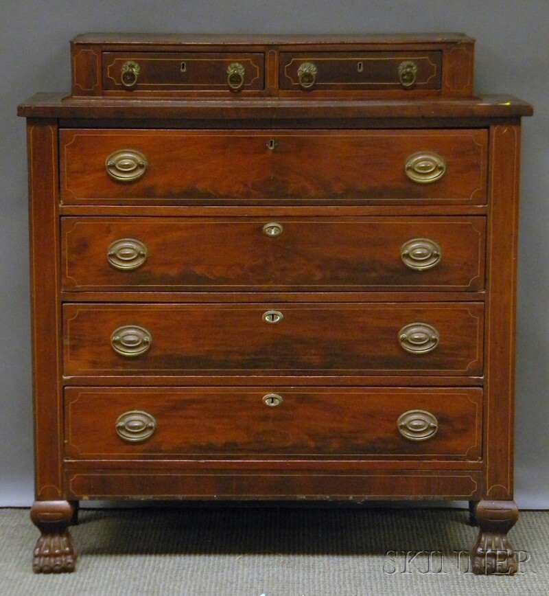 Appraisal: Classical Inlaid Mahogany Veneer Bureau with Paw Feet