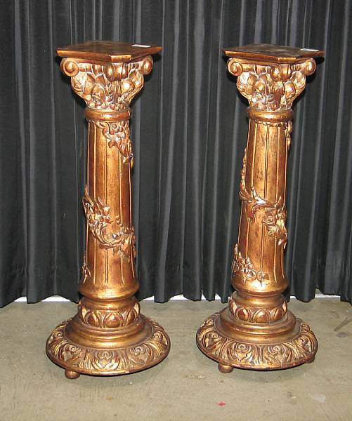 Appraisal: A pair of Louis XVI style giltwood pedestals height in