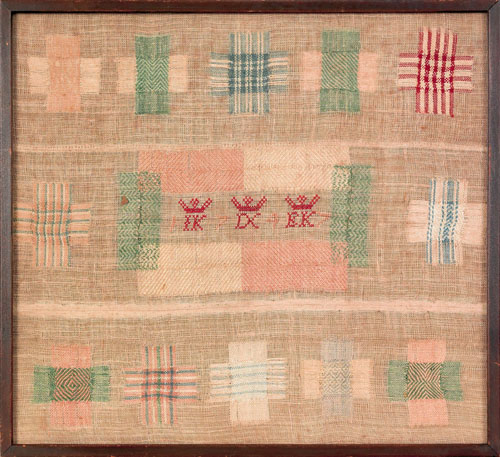 Appraisal: Dutch silk on linen darning sampler dated x