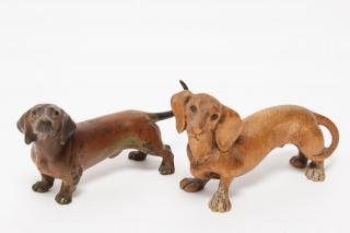 Appraisal: Vienna Bronze Carved Dachshunds Animalier sculpture two small dachshund dog