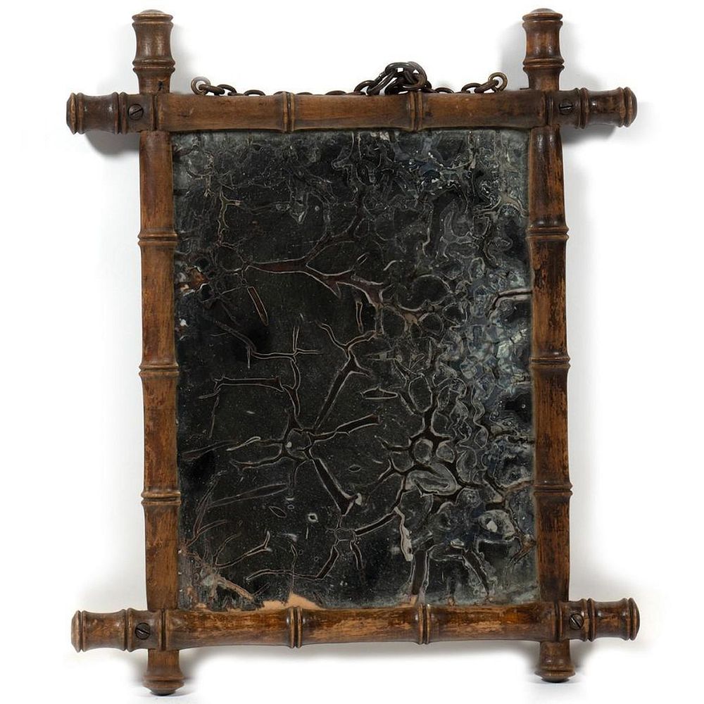 Appraisal: Victorian Mirror The crazed plate within in bamboo frame in