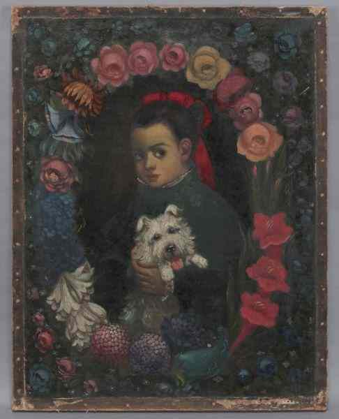 Appraisal: Horacio Renteria Rocha ''Portrait of Girl withDog'' oil painting on