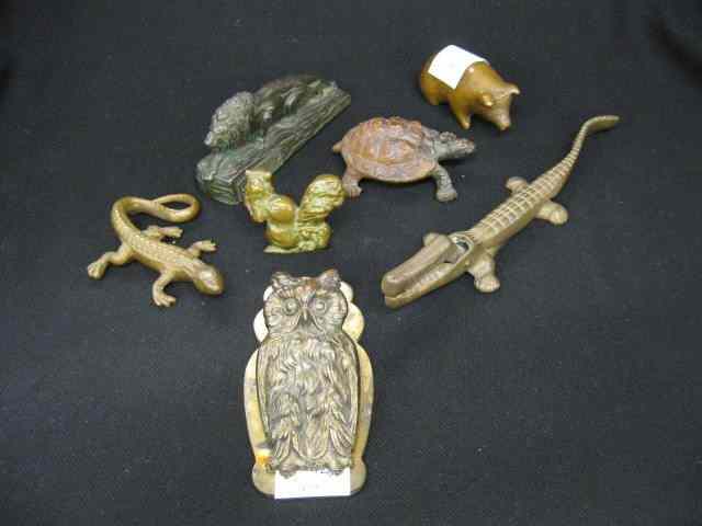 Appraisal: Brass Bronzed Animals includes aligator nut cracker owl letter clip