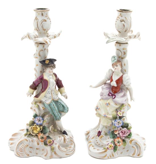 Appraisal: Sale Lot A Pair of Continental Porcelain Candlesticks th century