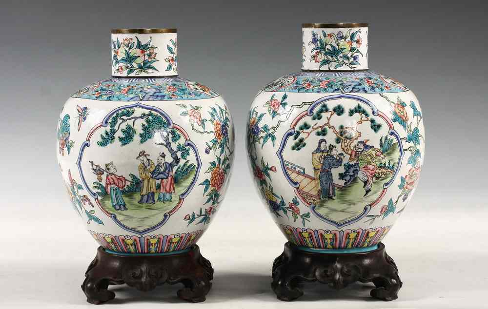 Appraisal: PAIR CHINESE ENAMELED TEA JARS - Pair of Fine th