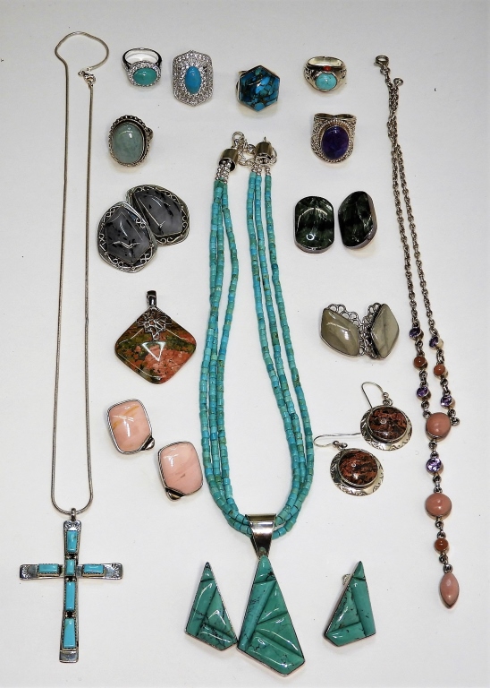 Appraisal: PC STERLING SILVER TURQUOISE SOUTHWEST JEWELRY ContemporaryIncludes a collection of