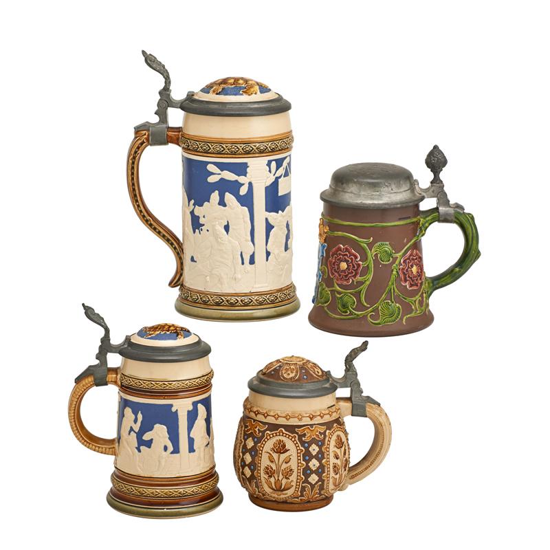 Appraisal: METTLACH STONEWARE STEINS Four Numbers liter half liter liter liter