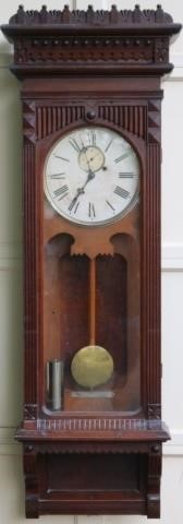 Appraisal: LATE TH C GILBERT REGULATOR WALL CLOCK CARVEDWALNUT CASE PAINTED