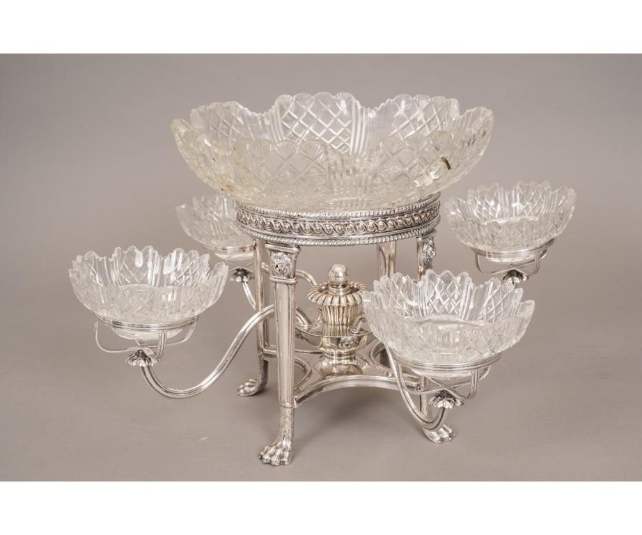 Appraisal: Sheffield epergne late th c with crystal bowls h x