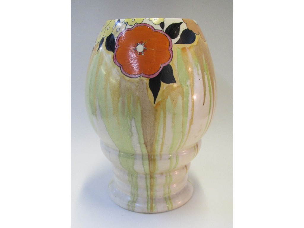 Appraisal: A Clarice Cliff ribbed oviform vase with Delecia design printed