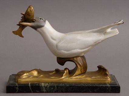 Appraisal: GILT-BRONZE MOUNTED PORCELAIN FIGURE OF A SEA GULL Modeled perched